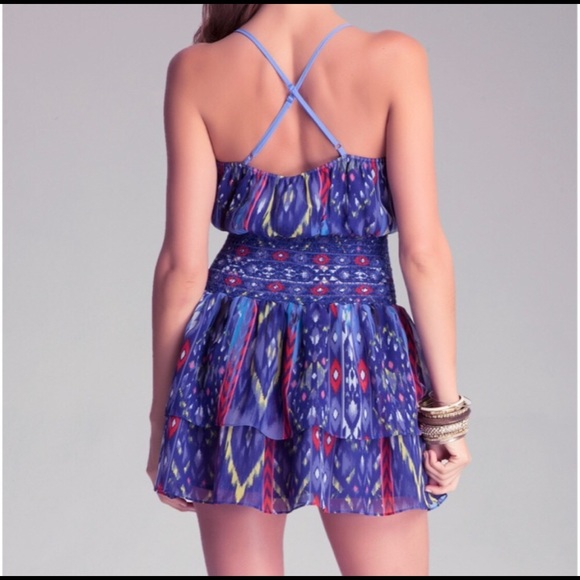 Small Bebe Multicolor Smocked Waist Mini Dress - Picture 4 of 4